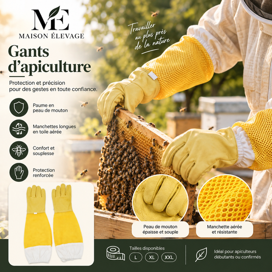 Gants d'apiculture en peau de mouton — manchettes longues aérées