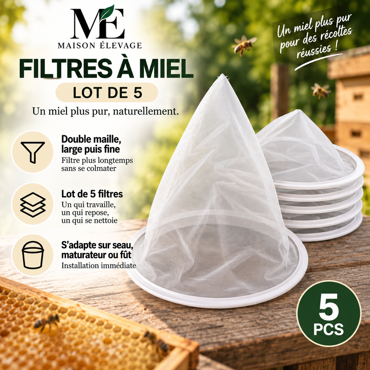 Filtre à miel double tamis en inox pour maturateur