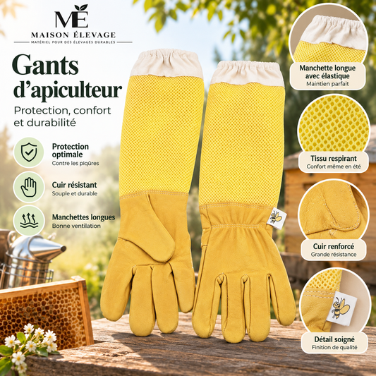 Gants d'apiculture en peau de mouton — manchettes longues aérées