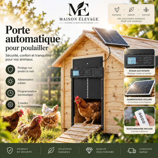 Porte automatique de poulailler solaire — télécommande, expédiée de France