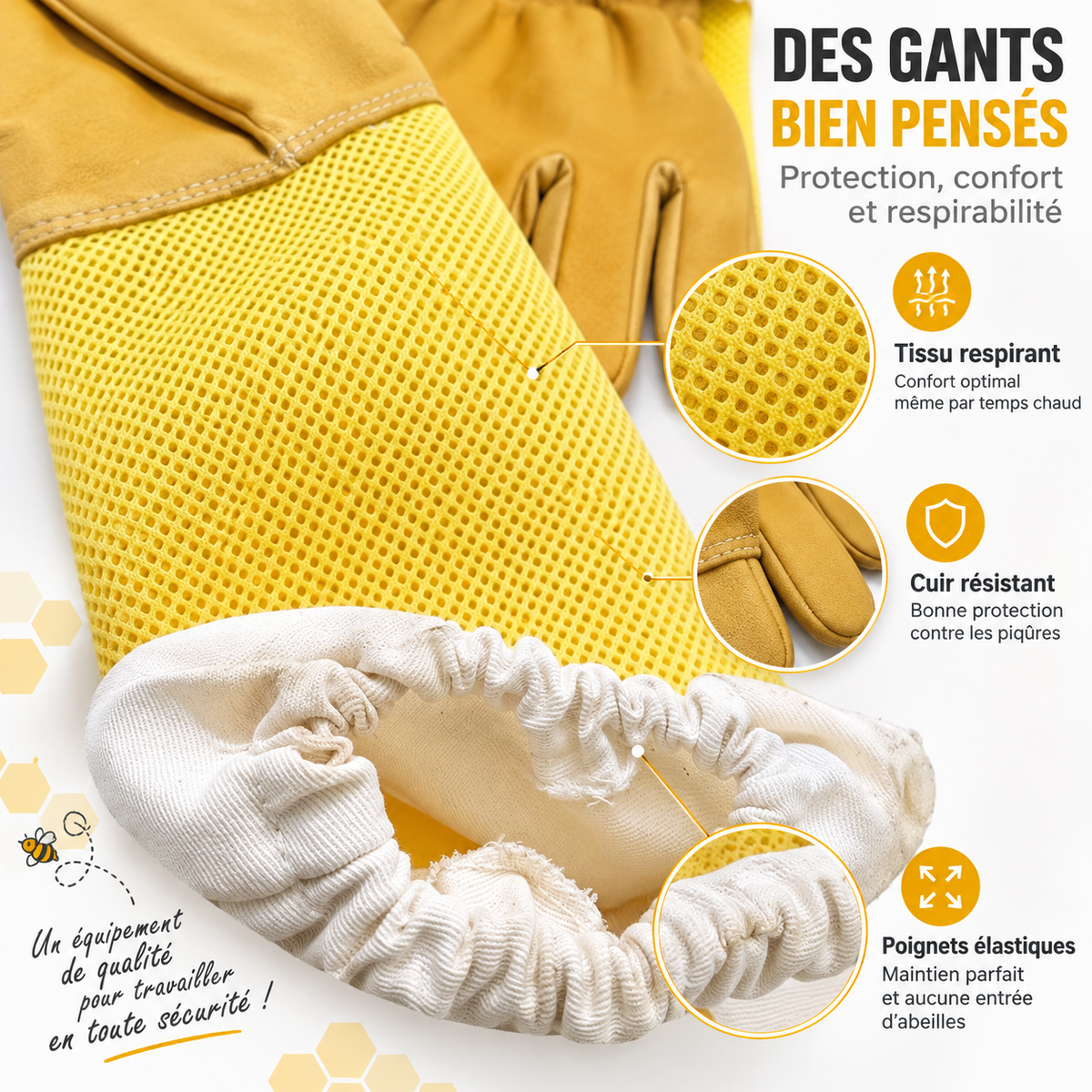 Gants d'apiculture en peau de mouton — manchettes longues aérées